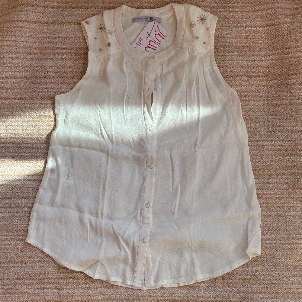 Sleeveless Cream Button-Up Top